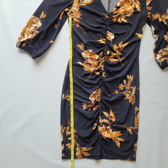 Dynamite V-neck Ruched Black & Gold Mini Dress - Size XS NWT - Picture 7 of 14